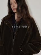 Lofi choose Zip Front Loose Fit Commuter Office Long Sleeve Dark Brown Women Cropped Jackets