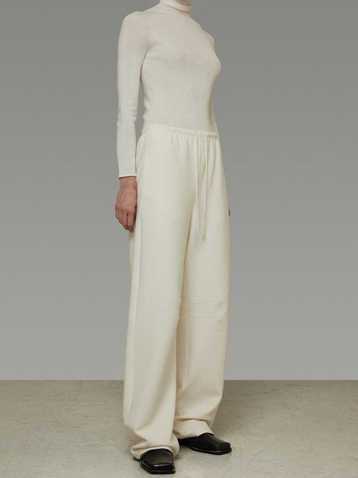 unspoken Soft Breathable Cotton High Waist Drawstring Minimalist Office Wide Leg Pants
