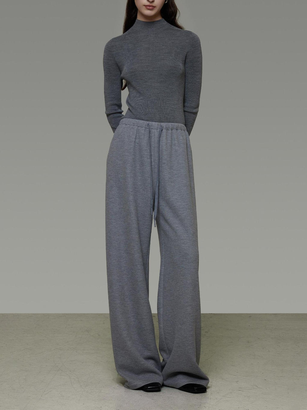 unspoken Breathable High Rise Tie Waist Office Solid Light Gray Poly Blend Wide Leg Pants