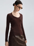 audreyyang Cozy 100% Wool Slim Fit Round Neck Pullover Women Knitwear Tops Sweaters