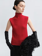 audreyyang Soft 100 Percent Wool High Neck Fitted Women Off Shoulder Crop Tops