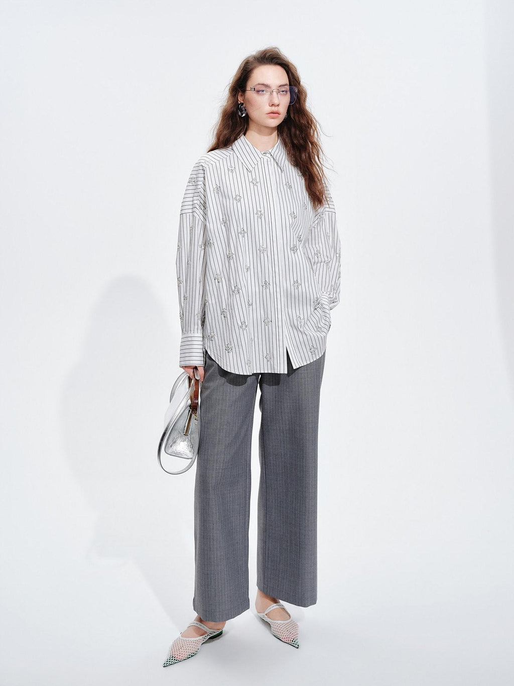 audreyyang Holds Shape Casual Loose Colorblock Striped Drop Shoulder Women Cotton Shirts