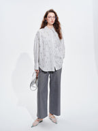 audreyyang Holds Shape Casual Loose Colorblock Striped Drop Shoulder Women Cotton Shirts