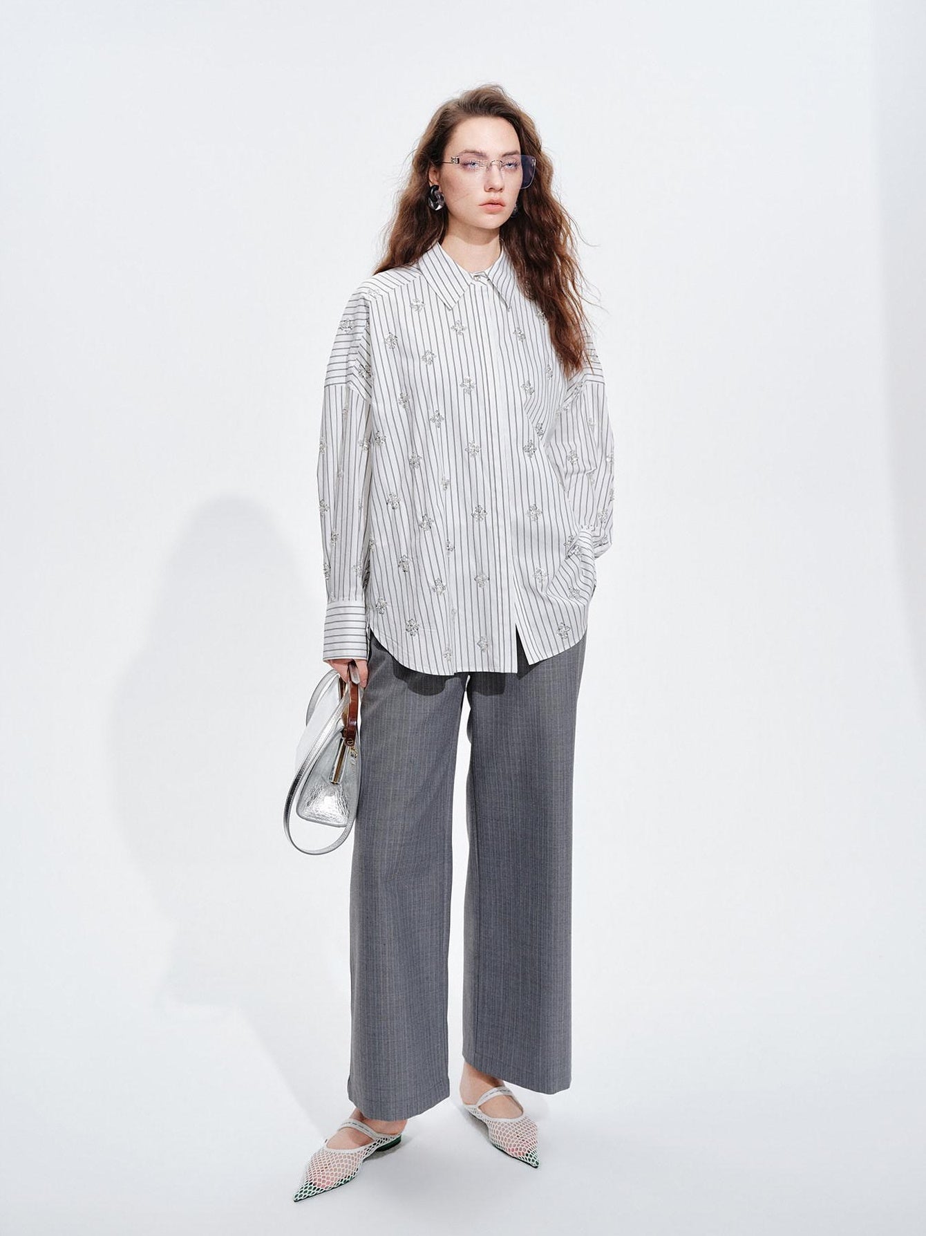 audreyyang Holds Shape Casual Loose Colorblock Striped Drop Shoulder Women Cotton Shirts