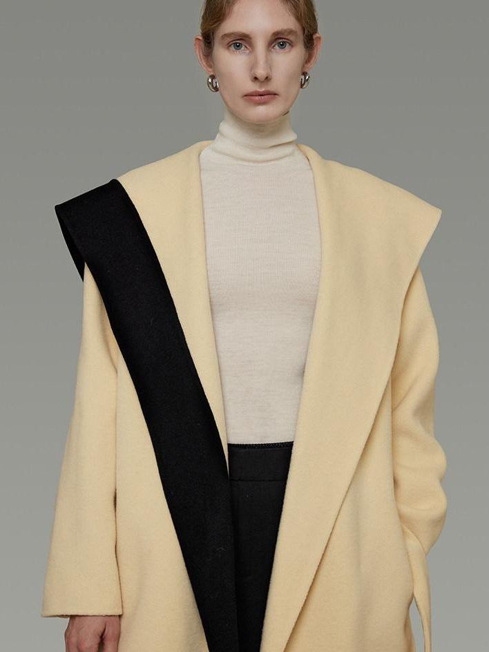 unspoken Thick Cozy Longline Loose Fit Minimal Commuter Cream Black Wool Coats