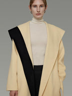 unspoken Thick Cozy Longline Loose Fit Minimal Commuter Cream Black Wool Coats