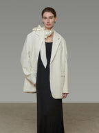 unspoken Warm Minimalist Oversized Ribbon Tie Lapel Long Sleeve Women Blazers