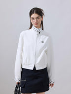 ikyou Ultra Light Lyocell Cotton Casual Stand Collar Short Zip White Cropped Jackets