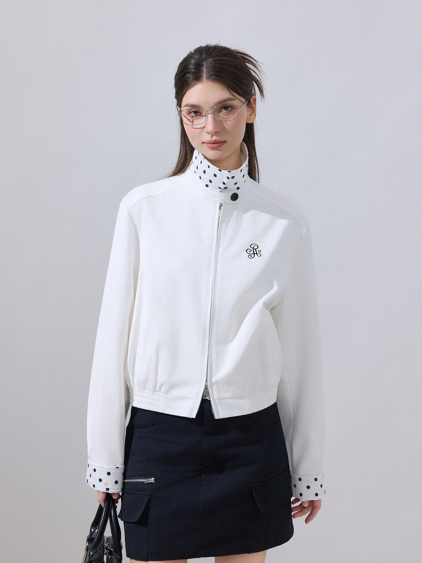 ikyou Ultra Light Lyocell Cotton Casual Stand Collar Short Zip White Cropped Jackets