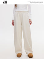 ikyou Wrinkle Resistant Asymmetric High Waist Loose Straight Commuter Beige Sweatpants