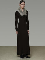 unspoken Breathable Minimalist High Waist Aline Knit Long Sleeve Women Black Maxi Dresses