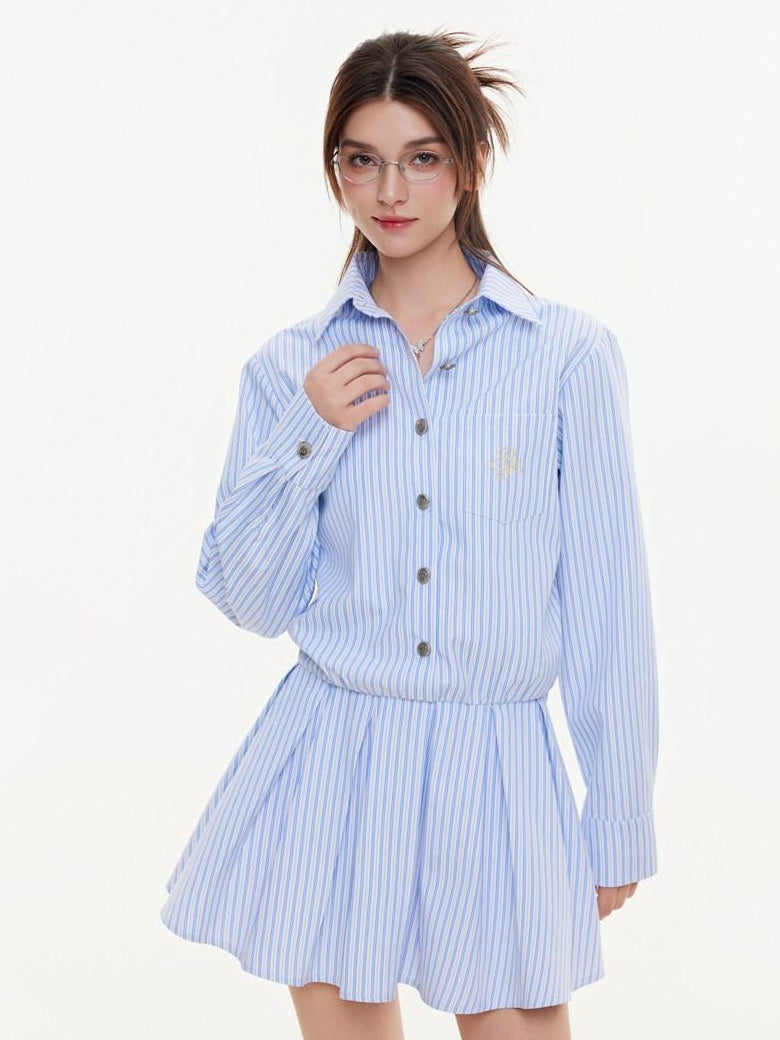 ikyou Breathable Embroidered High Waist A Line Office Blue Womens Midi Dresses