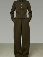 unspoken Breathable Cotton High Waist Minimal Office Heather Green Wide Leg Pants