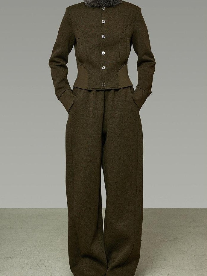 unspoken Breathable Cotton High Waist Minimal Office Heather Green Wide Leg Pants