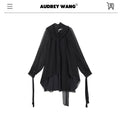 audreyyang_Beaded_Silk_Elegant_Loose_Lantern_Sleeve_Tie_Neck_Black_Midi_Dresses_MISSTT