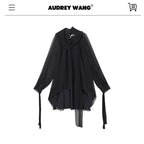 audreyyang_Beaded_Silk_Elegant_Loose_Lantern_Sleeve_Tie_Neck_Black_Midi_Dresses_MISSTT