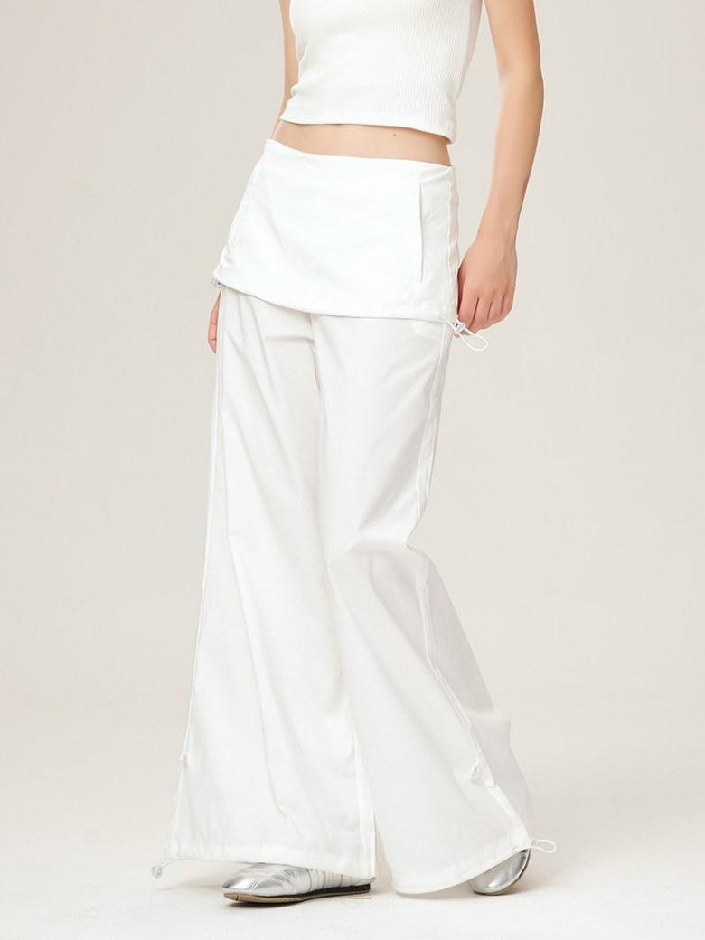 ikyou Wrinkle Free Minimalist Commuter Elastic Waist Natural Rise White Wide Leg Pants