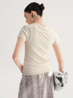 audreyyang Viscose Cotton Slim Fit Casual Round Neck Women Solid Short Sleeve T-Shirts