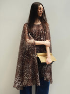 audreyyang Soft Leopard Mesh Off Shoulder A Line Loose Waist Casual Women Midi Dresses