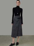 unspoken Wool Blend Lined Asymmetric Aline Mid Waist Minimal Workwear Women Midi Skirts