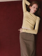 someonesometimes Faux Cashmere Slim Fit Asymmetrical Slant Neck Women Knit Pullover Sweaters