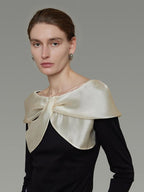 unspoken Comfortable Loose One Shoulder Long Sleeve Women Colorblock Black Beige Blouses