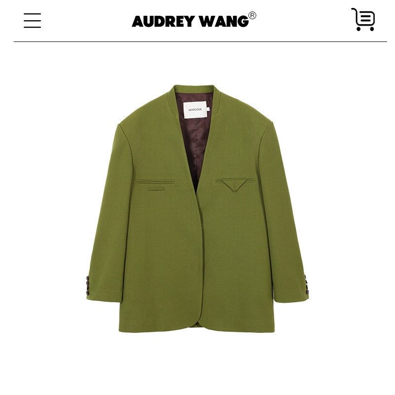 audreyyang_Original_Wool_Herringbone_Loose_Fit_No_Collar_Womens_Everyday_Casual_Blazers_MISSTT