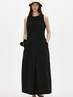 fano Breathable Cotton Blend Sleeveless A Line Korean Workwear Black Maxi Dresses