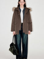 fano Warm 90% White Duck Down Korean Straight Mid Women Red Brown Collar Down Jackets