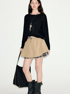 fano Khaki Drawstring A Line Mid Waist Casual Cotton Blend Women Mini Skirts