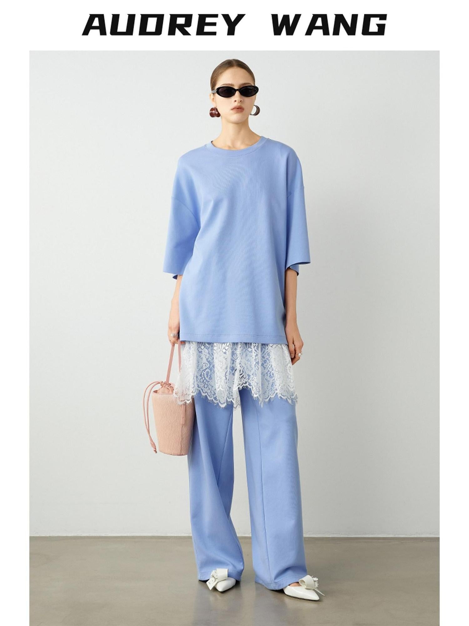 audreyyang Breathable Cotton Blend Minimalist Commuter Loose Fit Women Wide Leg Pants