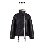 fano_Warm_Shearling_High_Collar_Double_Breasted_Loose_Fit_Women_Black_Leather_Jackets_MISSTT