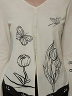 unspoken Soft Cotton Blend Relaxed Fit Floral Print V-neck Long Sleeve Women Blouses