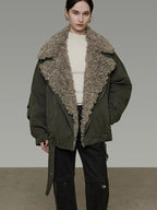 unspoken Thick Cotton Loose Fit Patchwork Commuter Zipper Dark Green Puffer Jackets