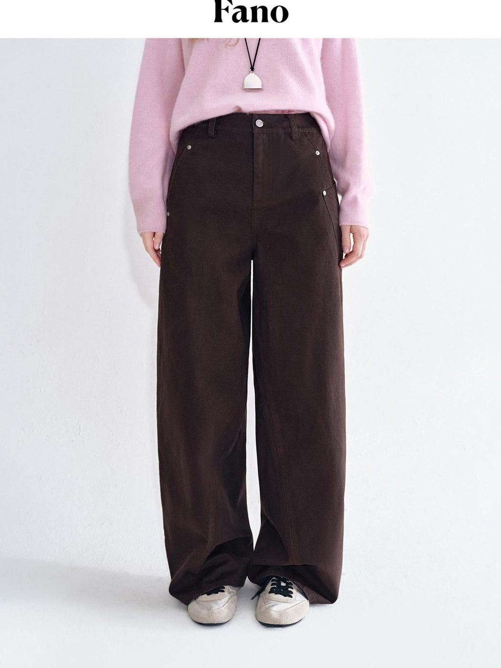 fano Breathable Pure Cotton Straight Leg Natural Waist Women Brown Sweatpants