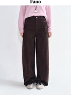 fano Breathable Pure Cotton Straight Leg Natural Waist Women Brown Sweatpants