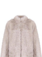 fano Warm Faux Fur Lined Oversized Stand Collar Casual Women Grey Apricot Short Coat