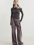 someonesometimes Lyocell Linen Blend Asymmetric Neckline Slim Fit Women Long Sleeve T-Shirts