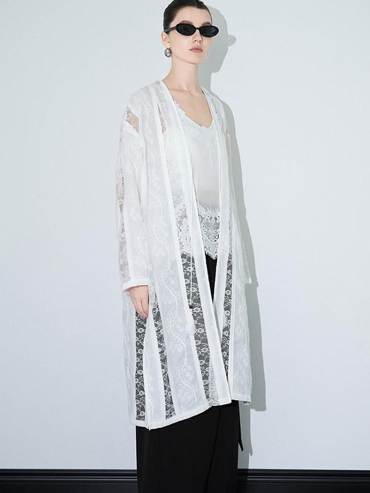 audreyyang Lightweight Breathable Loose Fringe Mid Length Women Cotton Solid Cardigans