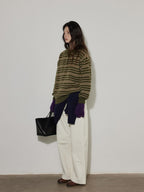 Lofi choose Cozy Striped Polo Collar Loose Fit Knit Pullover Workwear Acrylic Sweaters