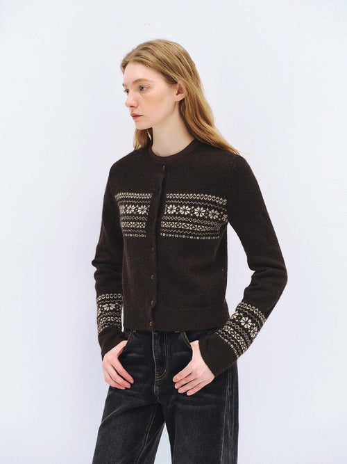 someonesometimes Cozy Wool Alpaca Blend Casual Geometric Button Round Neck Women Cardigans