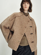 someonesometimes Insulated Original Design Loose Fit Button Stand Collar Unisex Short Coat