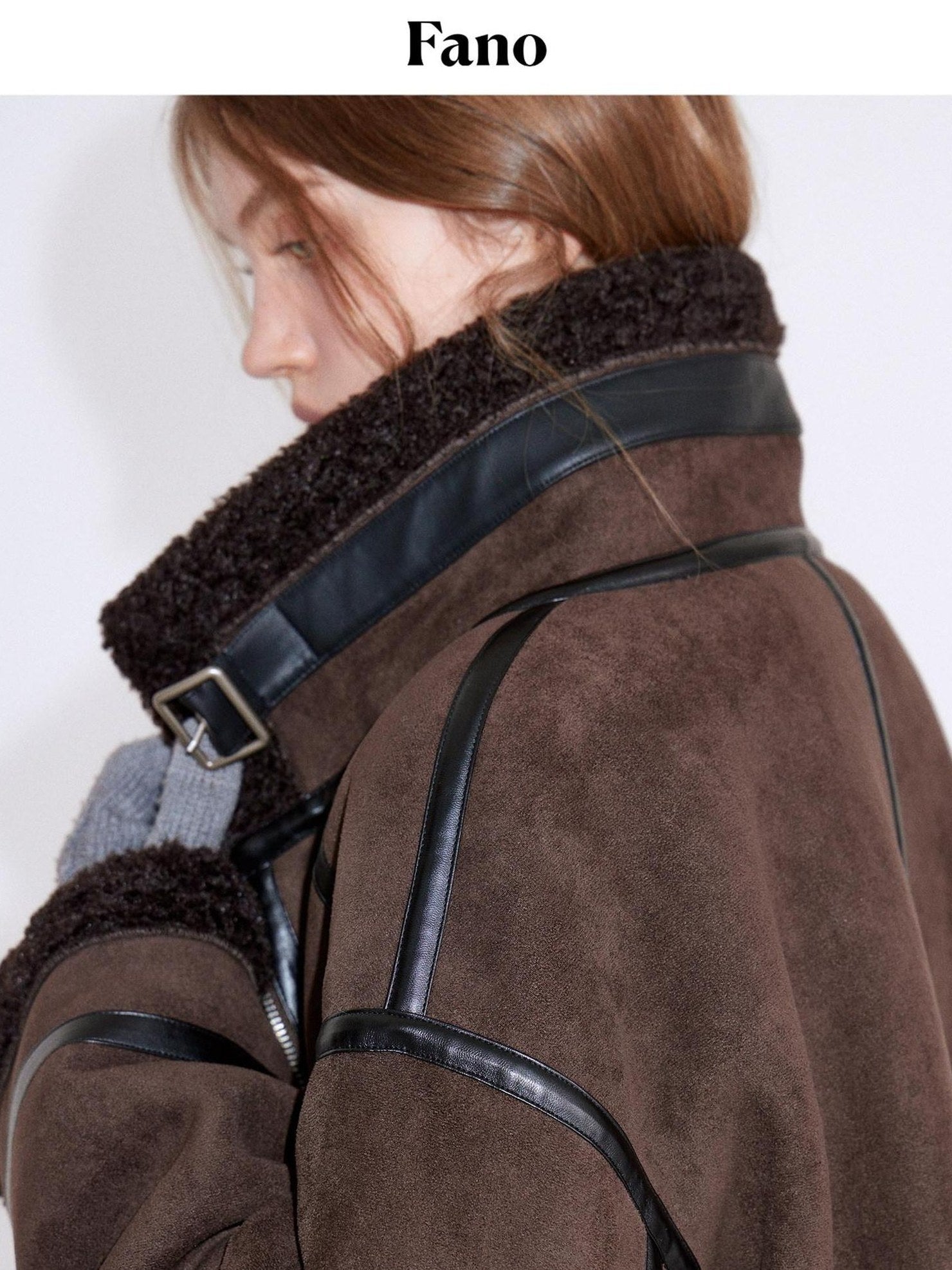 fano Chocolate Brown Fur Lined Stand Collar Loose Fit Casual Women Zip Bomber Jackets