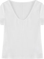 fano Cotton Tencel V-neck Straight Fit Women Black White Short Sleeve T-Shirts