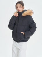 ikyou Thick Embroidered Detachable Hood Straight Fit Commuter Polyester Puffer Jackets