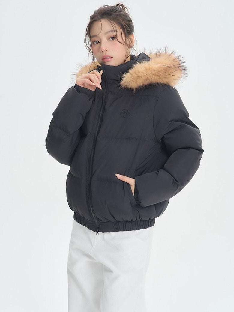 ikyou Thick Embroidered Detachable Hood Straight Fit Commuter Polyester Puffer Jackets