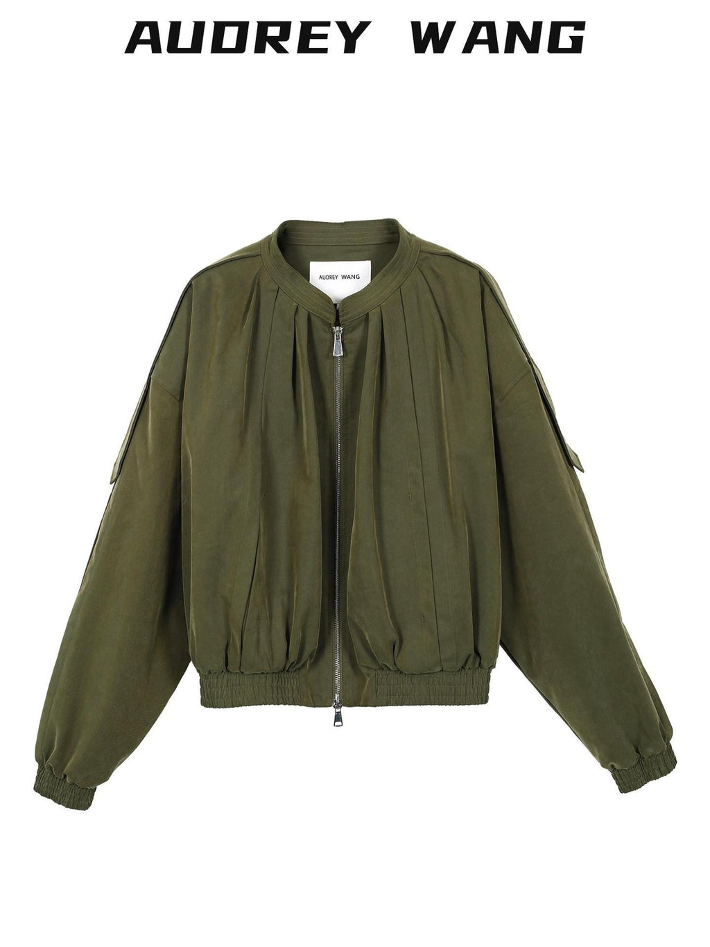 audreyyang Soft Modal Blend Casual Loose Cropped Zip Long Sleeve Women Olive Bomber Jackets