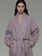 unspoken Cozy Thick Lambswool Midlength Loose Fit Minimalist Commuter Lavender Wool Coats