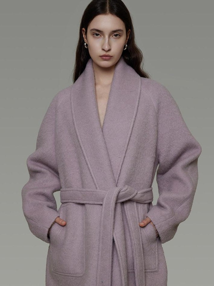 unspoken Cozy Thick Lambswool Midlength Loose Fit Minimalist Commuter Lavender Wool Coats