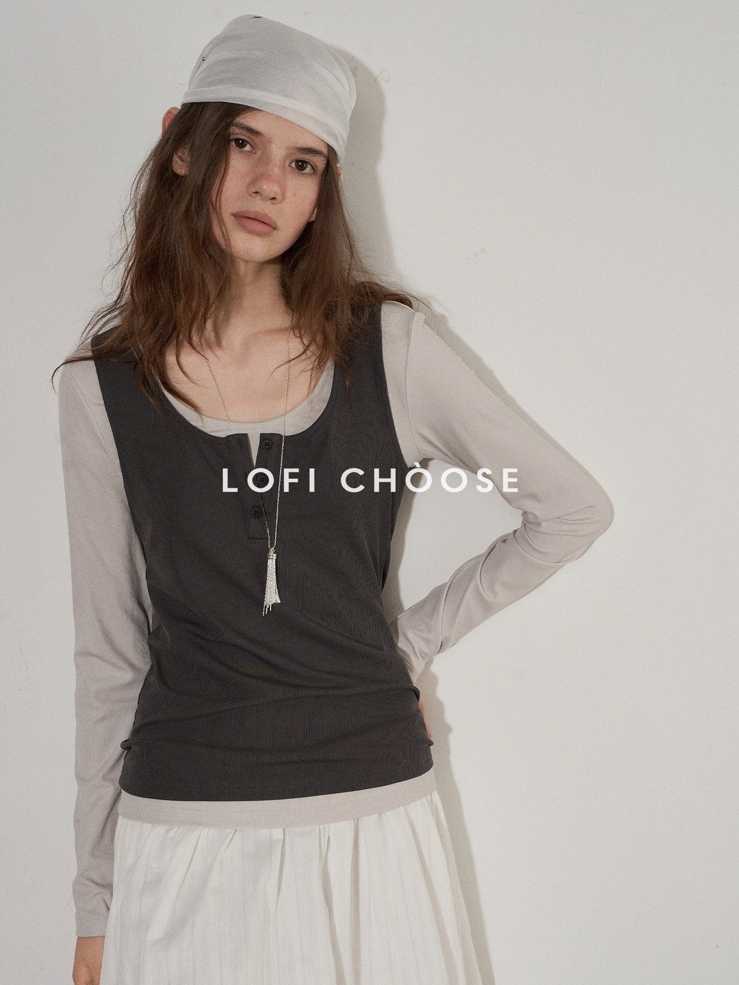 Lofi choose Slim Fit Commuter Round Neck Women Khaki Green Light Gray Long Sleeve T-Shirts